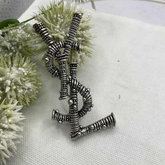 SAINT LAURENT Metallic  Monogram Brooch - Picture 1 of 6